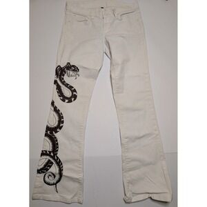 Ralph Lauren Y2k Blue Label 867 Snake Print Flare Jeans White Womens Size 29 Low